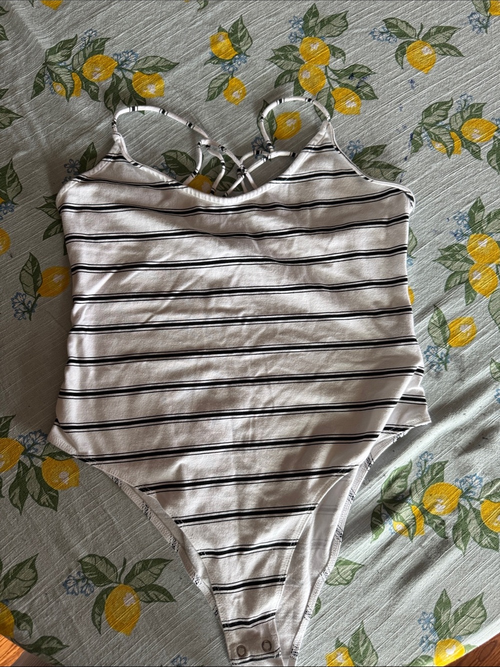 Forever 21 White One-Piece Bodysuit with Black Stripes